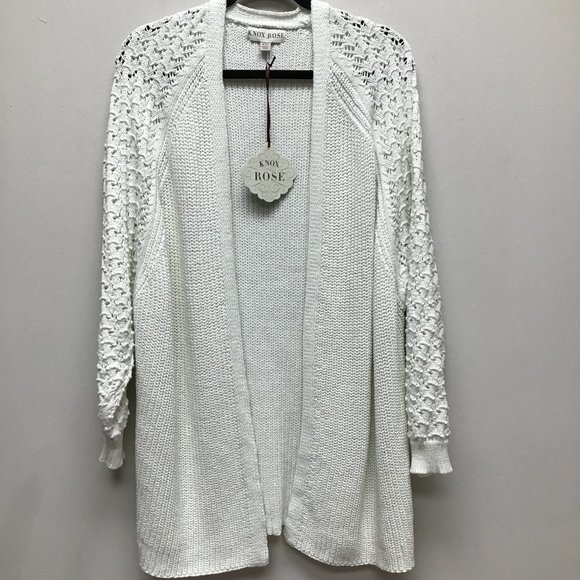 Knox Rose Sweaters - Knox Rose Womens White Long Sleeve Knit Open Front Cardigan Sweater Size XXL